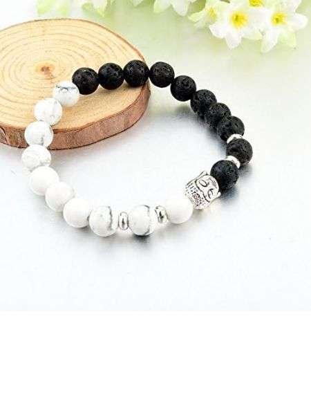 Yellow Chimes D'Vine Buddha Beads Collection Charm Bracelet for Men (Black;White)