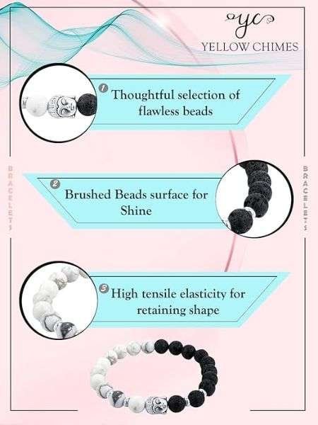 Yellow Chimes D'Vine Buddha Beads Collection Charm Bracelet for Men (Black;White)
