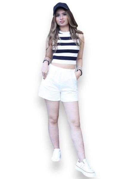COZY FIT Stripes Knitted Women Crewneck Sleeveless Horizontal Striped Crop Tank Top